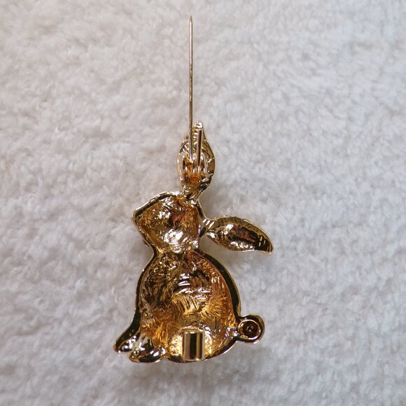 Lovely Rhinestone Rabbit Gold Brooch 2 1/4" - Picture 9 of 10